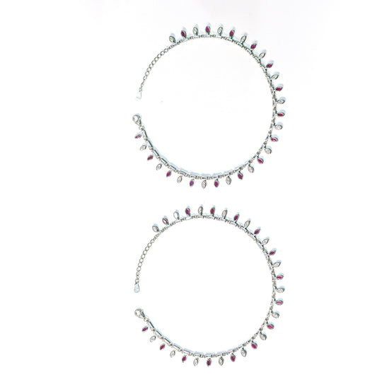 Ruby Glow Teardrop Silver Anklet