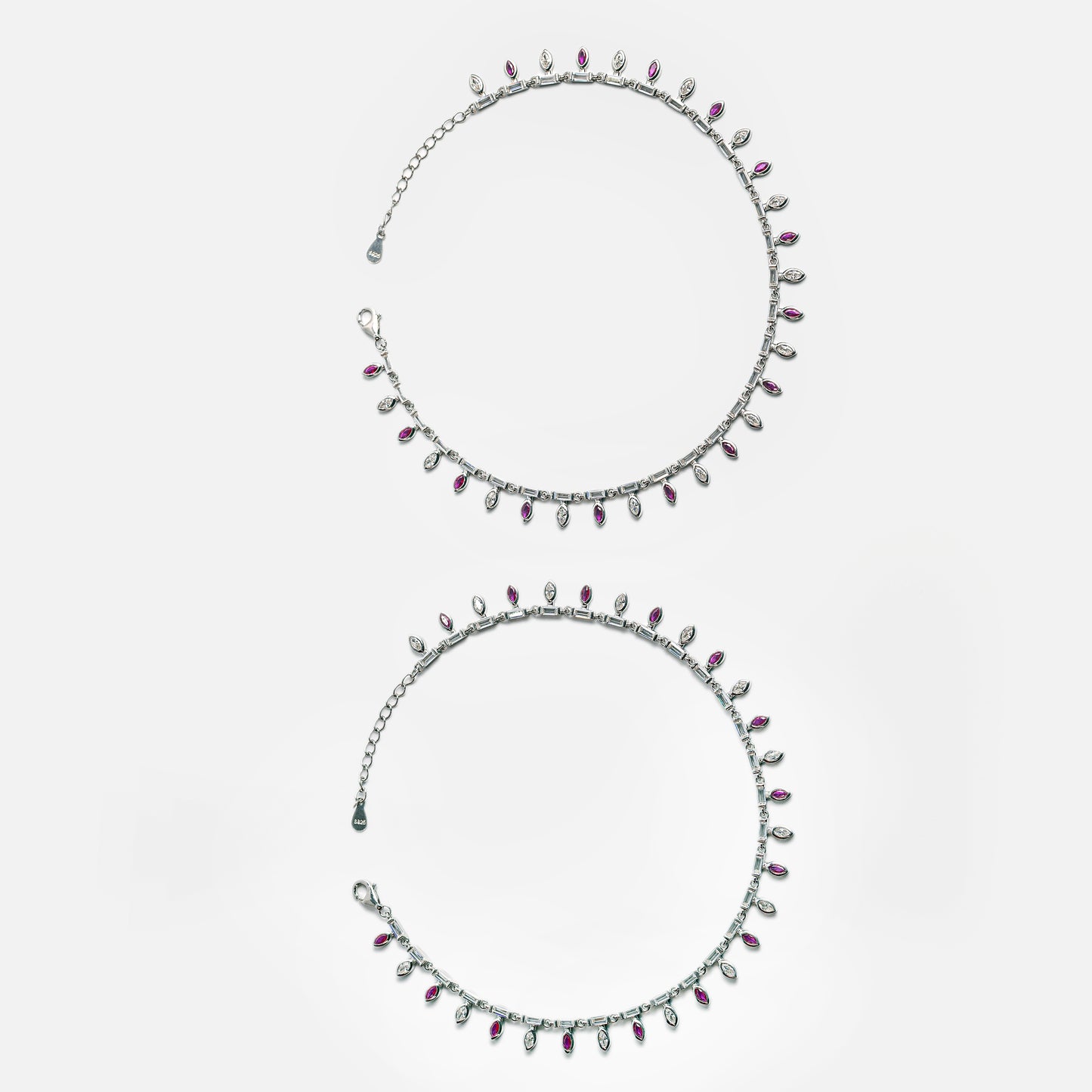 Ruby Glow Teardrop Silver Anklet