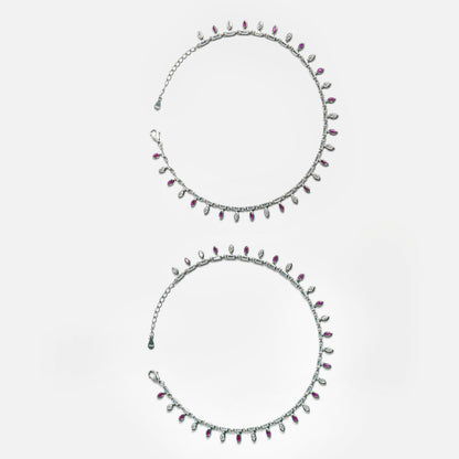 Ruby Glow Teardrop Silver Anklet