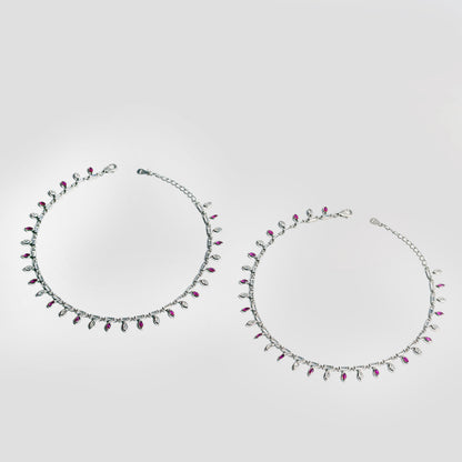 Ruby Glow Teardrop Silver Anklet
