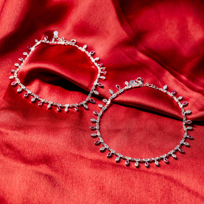 Ruby Glow Teardrop Silver Anklet