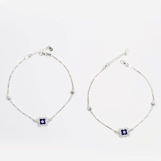Evil Eye Blossom Silver Anklet