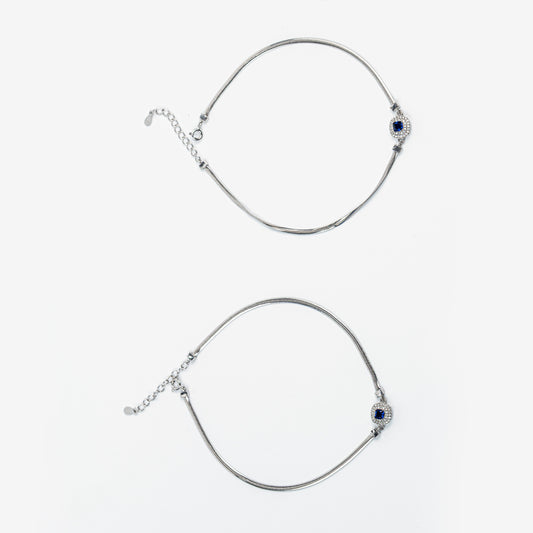 Sapphire Halo Charm Silver Anklet