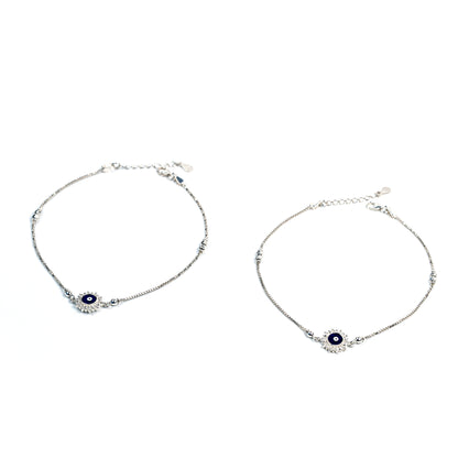 Celestial Evil Eye Charm Silver Anklet