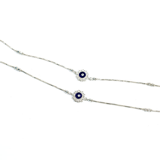 Celestial Evil Eye Charm Silver Anklet