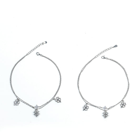 Lucky Clover Charm Silver Anklet