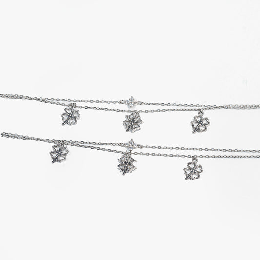 Lucky Clover Charm Silver Anklet