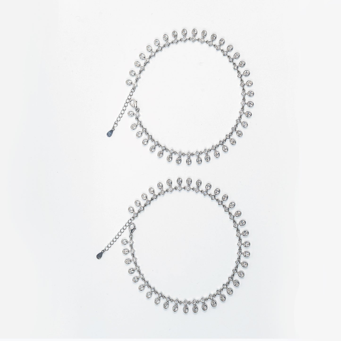 Crystal Teardrop Fringe Silver Anklet