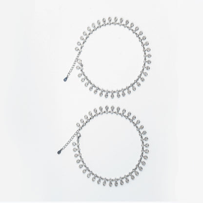 Crystal Teardrop Fringe Silver Anklet