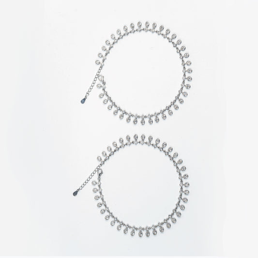 Crystal Teardrop Fringe Silver Anklet