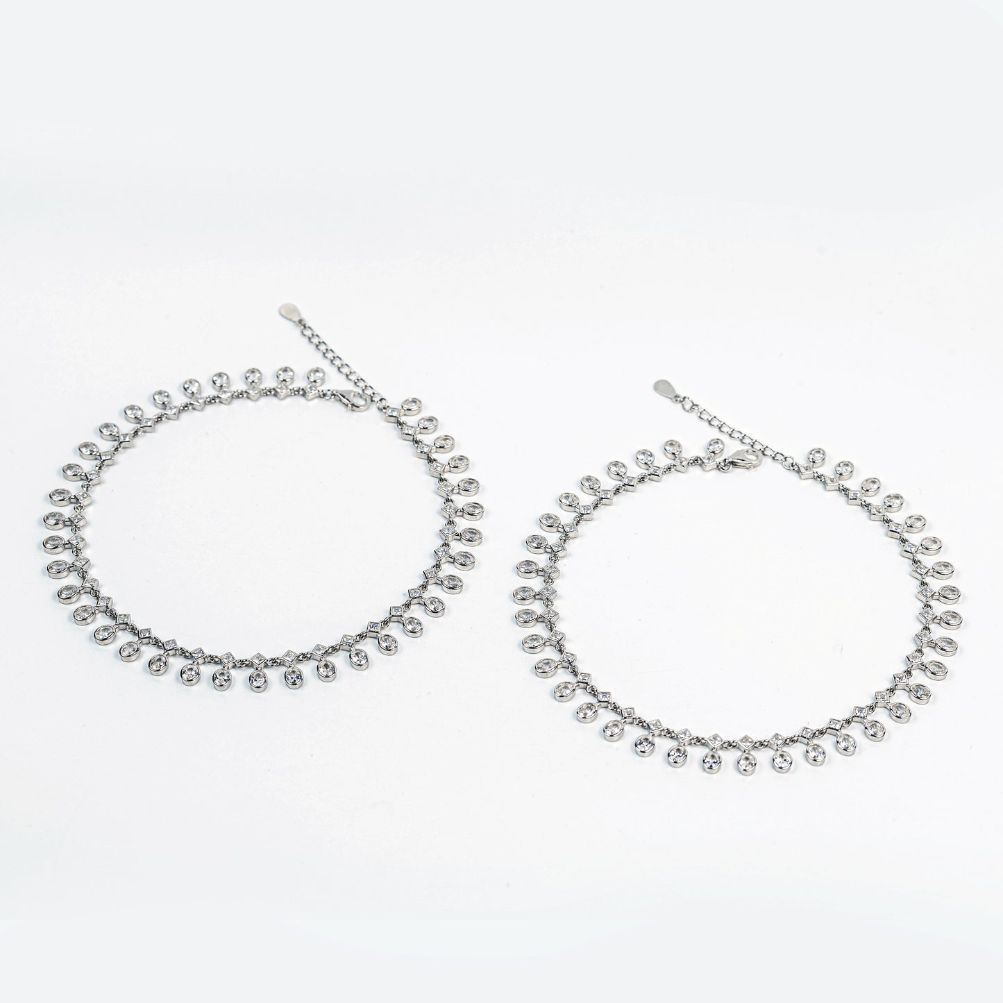 Crystal Teardrop Fringe Silver Anklet