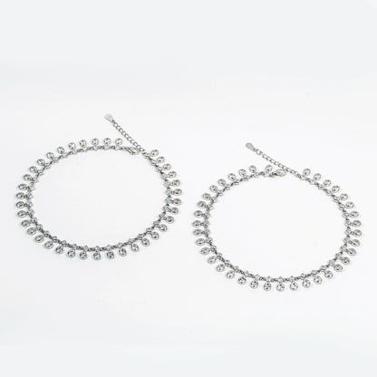 Crystal Teardrop Fringe Silver Anklet