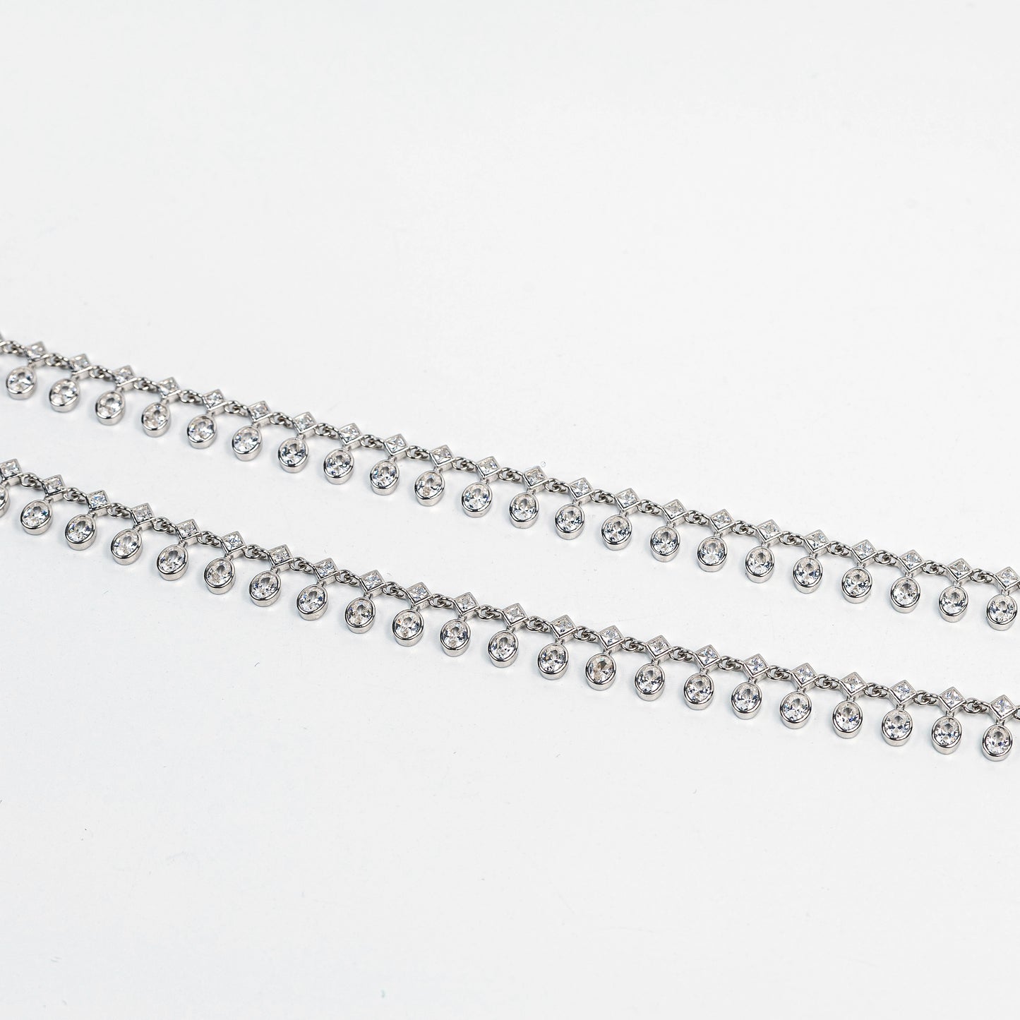 Crystal Teardrop Fringe Silver Anklet