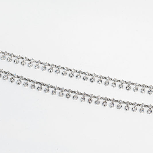 Crystal Teardrop Fringe Silver Anklet