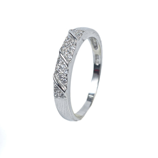 Elegant Wave 925 Silver Zircon Ring
