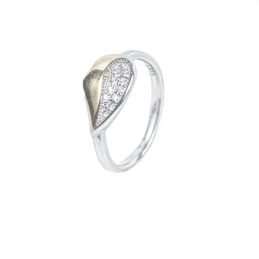 Two-Tone Leaf 925 Silver Zircon Ring