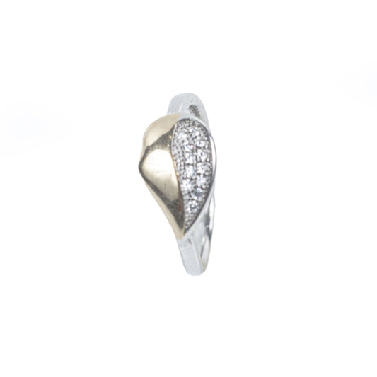 Two-Tone Leaf 925 Silver Zircon Ring