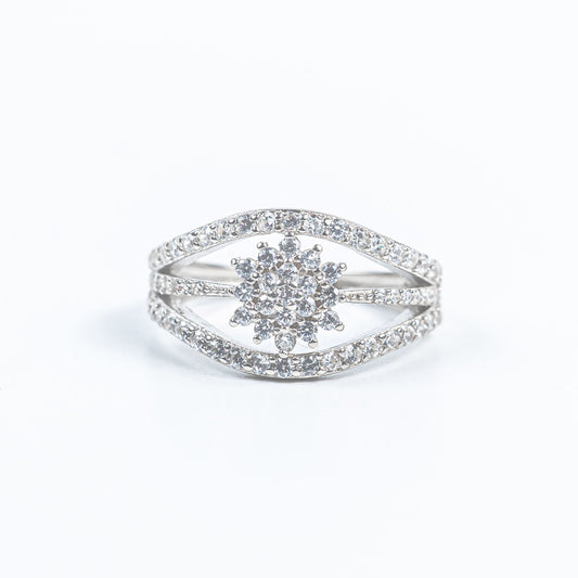 Radiant Bloom 925 Silver Zircon Cluster Ring