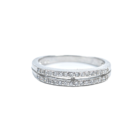 Classic Double Row Zircon 925 Silver Ring