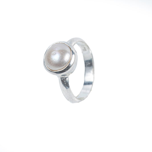 Classic Pearl Solitaire 925 Silver Ring
