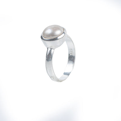 Classic Pearl Solitaire 925 Silver Ring