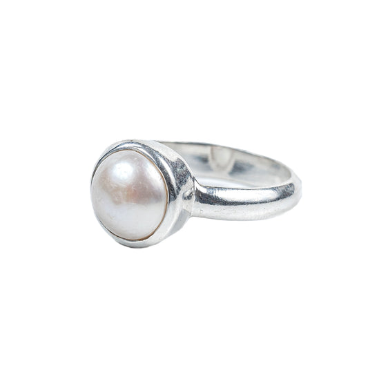 Classic Pearl Solitaire 925 Silver Ring