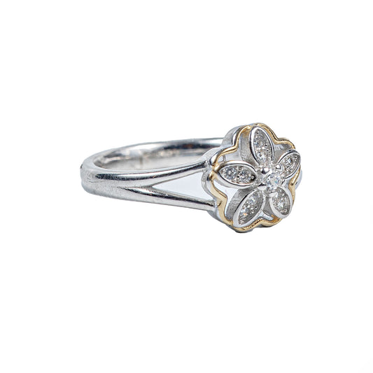 Golden Bloom Floral 925 Sterling Silver Zircon Ring