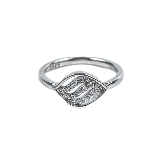 Graceful Leaf Wave 925 Sterling Silver Zircon Ring