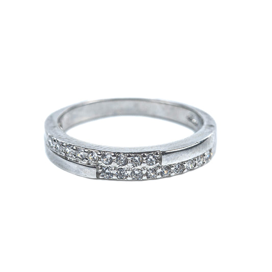 Contemporary Dual Band 925 Sterling Silver Zircon Ring