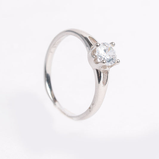 Silver Classic Solitaire Ring for Women | Elegant Round-Cut Stone in 925 Silver