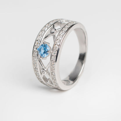 Silver Blue Stone Designer Band Ring for Women | Elegant 925 Silver Ring with Zircon Accents