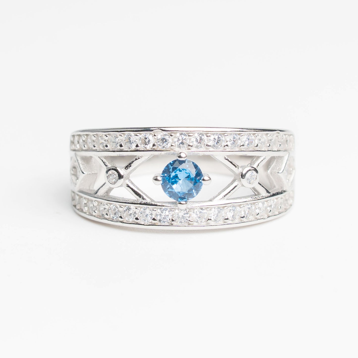 Silver Blue Stone Designer Band Ring for Women | Elegant 925 Silver Ring with Zircon Accents
