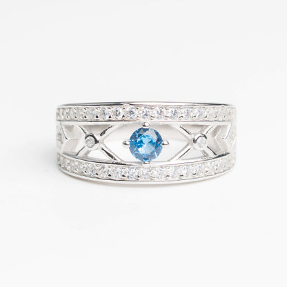 Silver Blue Stone Designer Band Ring for Women | Elegant 925 Silver Ring with Zircon Accents