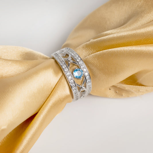 Silver Blue Stone Designer Band Ring for Women | Elegant 925 Silver Ring with Zircon Accents