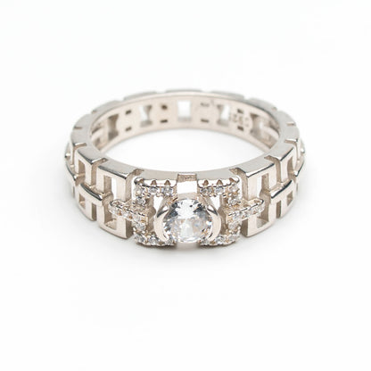 Elegant Silver Geometric Stone Ring for Women