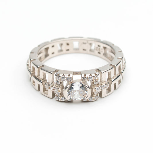 Elegant Silver Geometric Stone Ring for Women