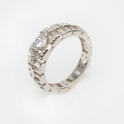 Elegant Silver Geometric Stone Ring for Women
