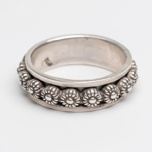 Elegant Floral Spinner Silver Band Ring for Women
