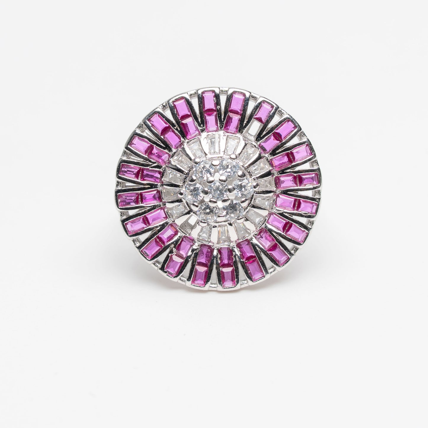Radiant Pink Halo Silver Statement Ring for Women