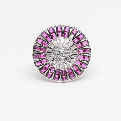Radiant Pink Halo Silver Statement Ring for Women