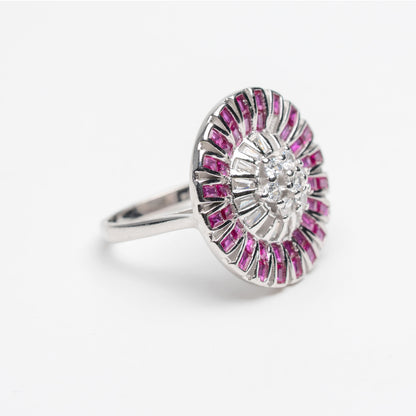 Radiant Pink Halo Silver Statement Ring for Women