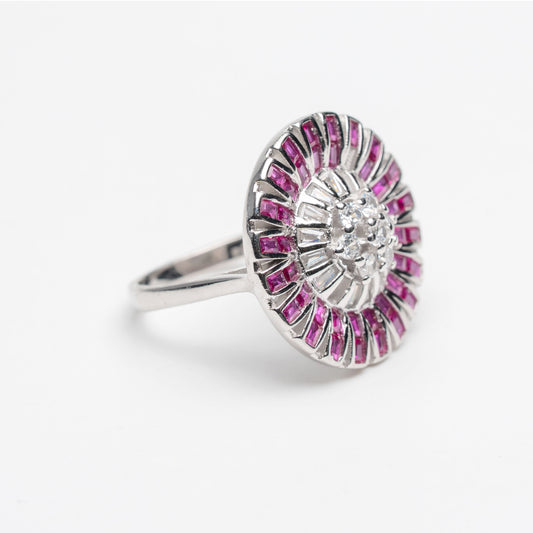 Radiant Pink Halo Silver Statement Ring for Women