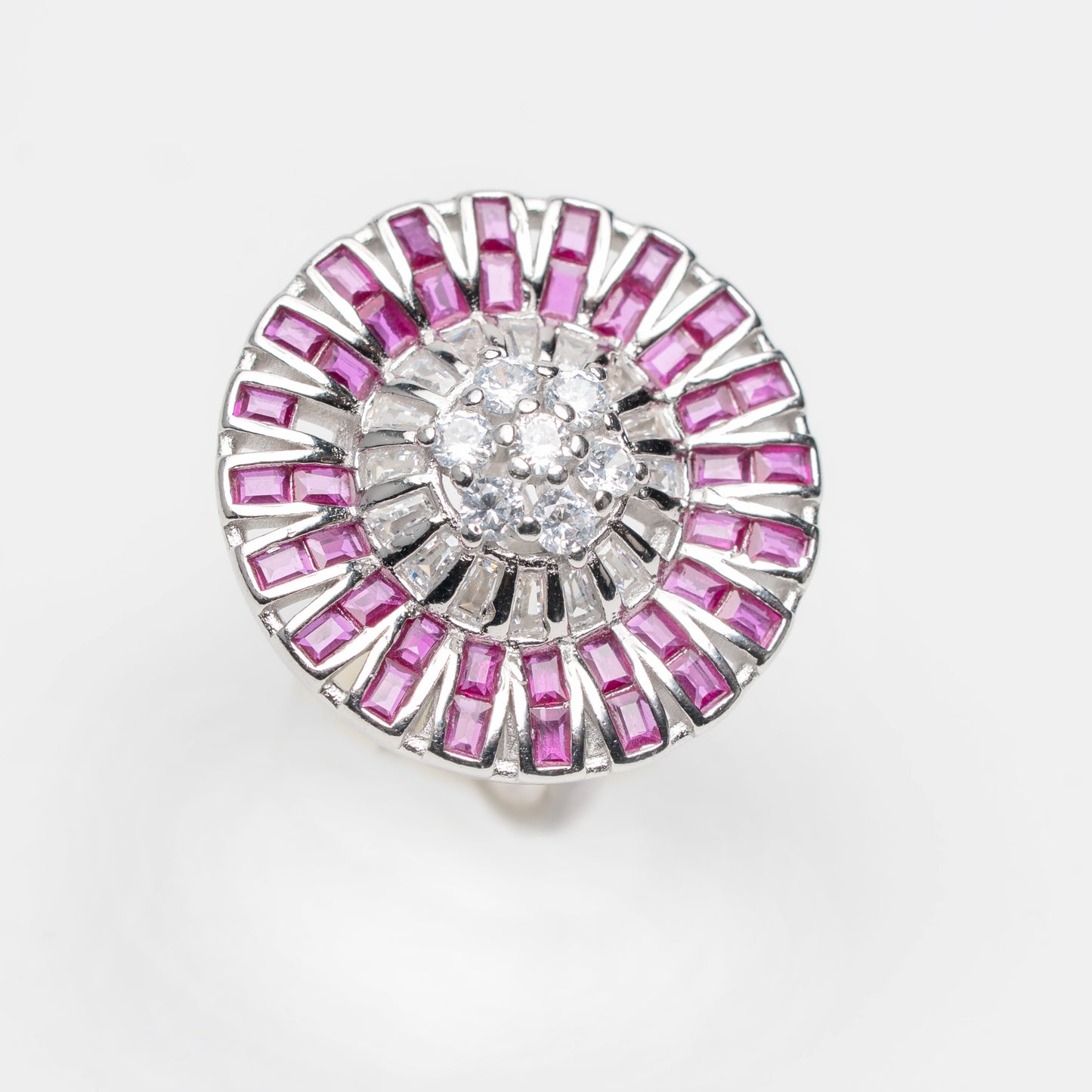 Radiant Pink Halo Silver Statement Ring for Women