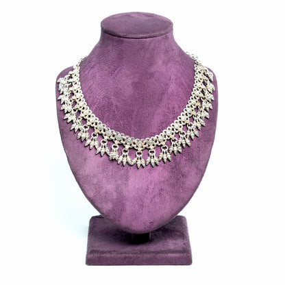 Delicate Silver Petal Drop Choker