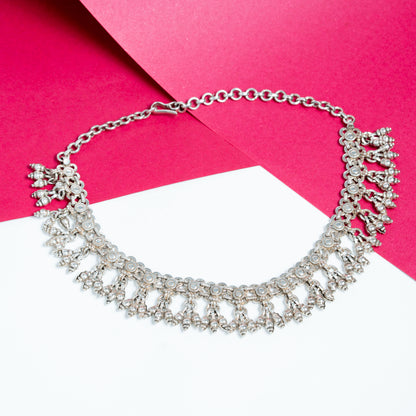 Delicate Silver Petal Drop Choker