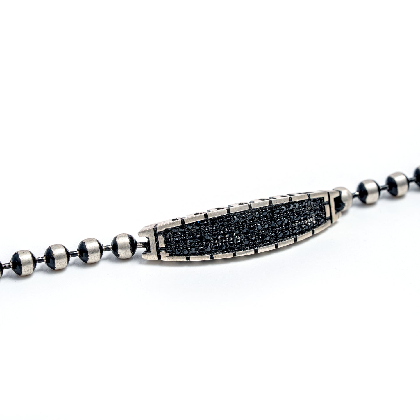Silver Black Crystal Bar Beaded Bracelet for Women | Elegant 925 Silver Minimal Design