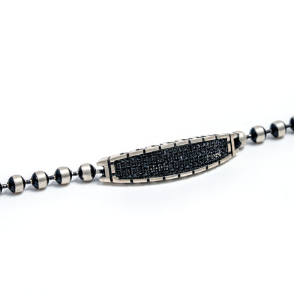 Silver Black Crystal Bar Beaded Bracelet for Women | Elegant 925 Silver Minimal Design