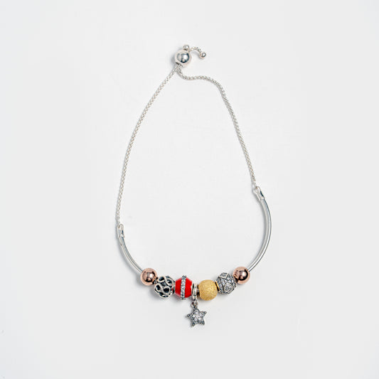 Silver Multi-Bead Charm Bracelet for Women | Elegant Star Charm Design in 925 Silver