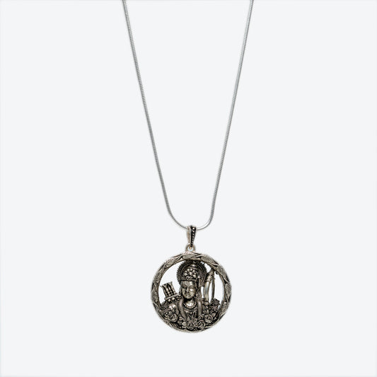 Divine Silver Lord Vishnu Pendant Necklace for Men & Women | Sacred Circular Motif with Link Chain