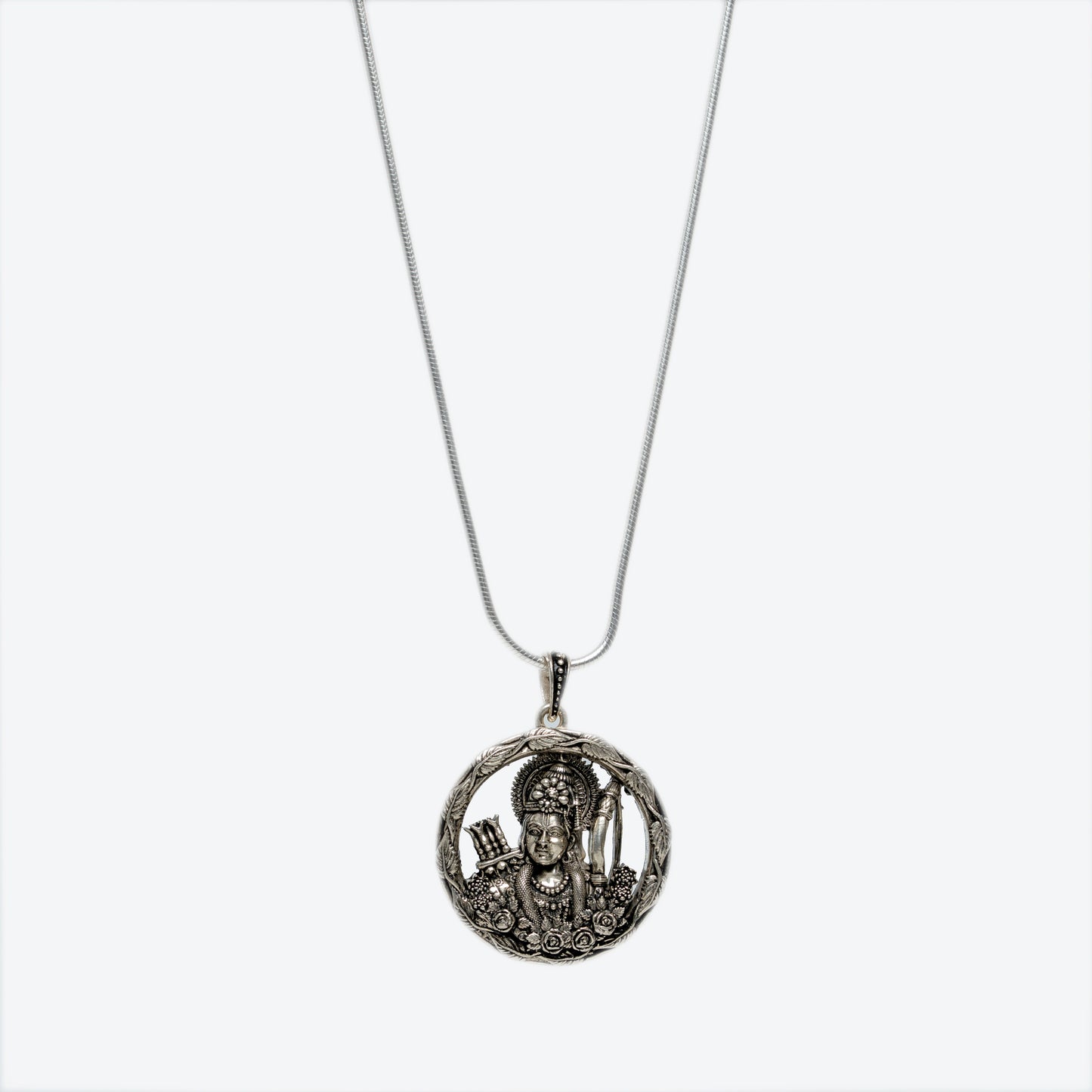Divine Silver Lord Vishnu Pendant Necklace for Men & Women | Sacred Circular Motif with Link Chain